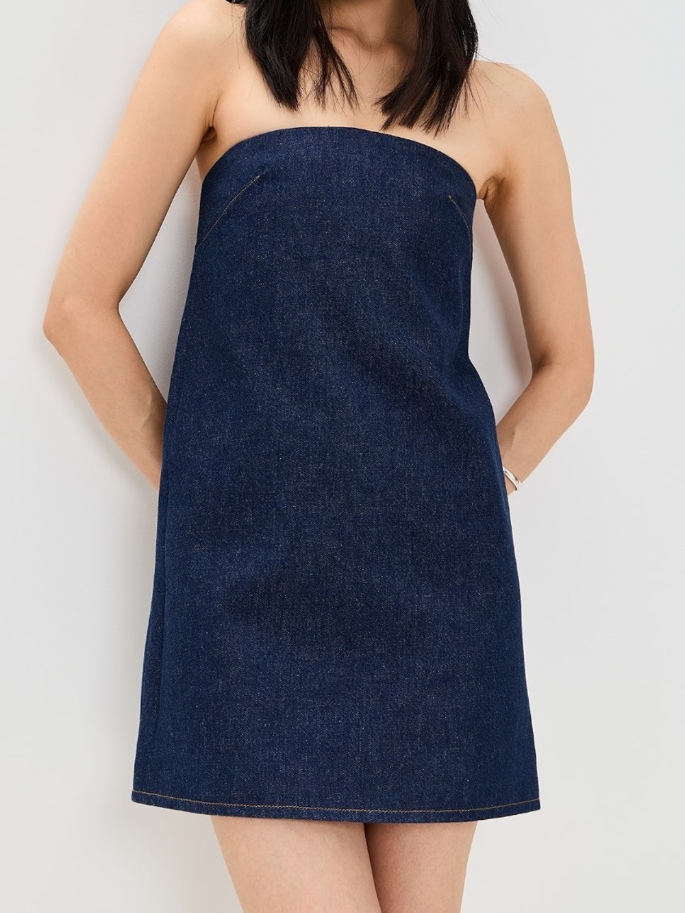Avec Les Filles Strapless Dark Wash Denim Mini Dress